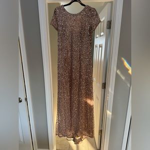 Adrianna Papell Scoop Back Sequin Gown, in rose gold. Size 14.